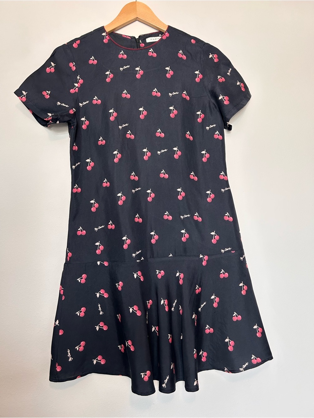 Piamita short sleeve Pippa My Cherie Noir Silk Dress crew neck flounce hem - Picture 2 of 11